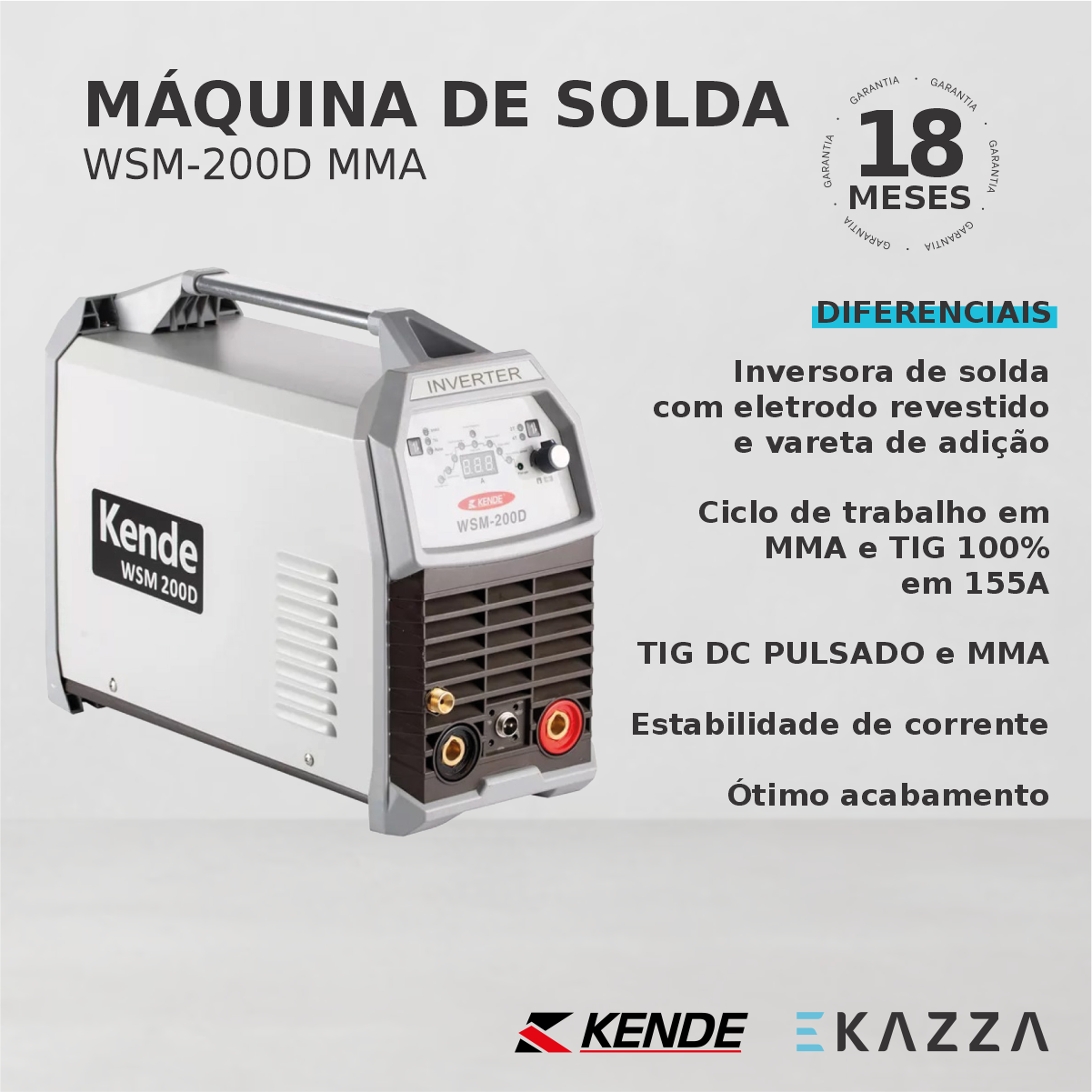 Máquina de Solda Inversora Tig Dc Wsm-200d Mma e Tig - Kende - 2