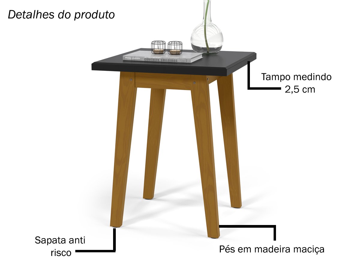 Mesinha Lateral Para Decoração Salas e Ambientes - Preto - 4