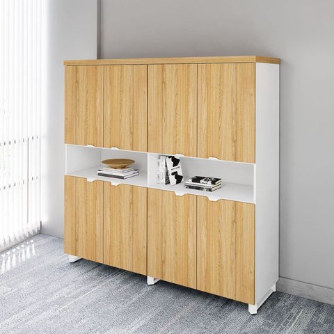 Armário Estante para Escritório com 8 Portas de Abrir e 2 Nichos F5 Office Marrom/Macadâmia com Bran