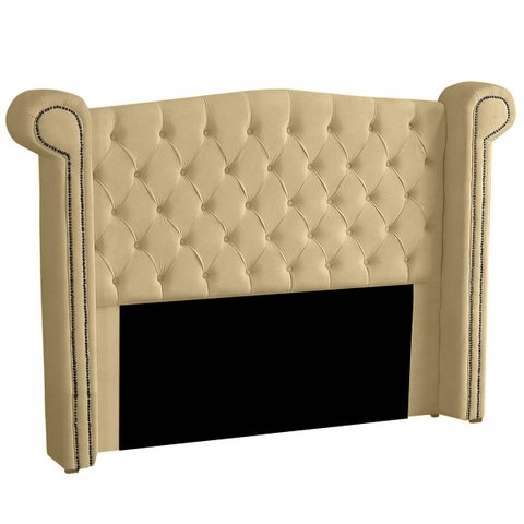Cabeceira Casal Estofada para Cama Box Ayla Veludo Bege