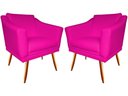 Ver imagem 1 de Kit 2 Poltronas Decorativa Agatha Couro Rosa Pink Pés Madeira Mz Decor