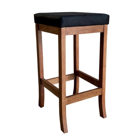 Banqueta Alta Estofada Barcelona 74 cm Madeira Maciça Suede Preto CCS