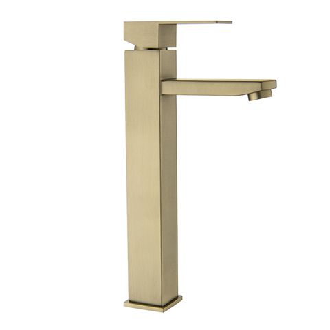 Torneira Misturador Monocomando Dourado Fosco Quadrado Alto para Banheiro