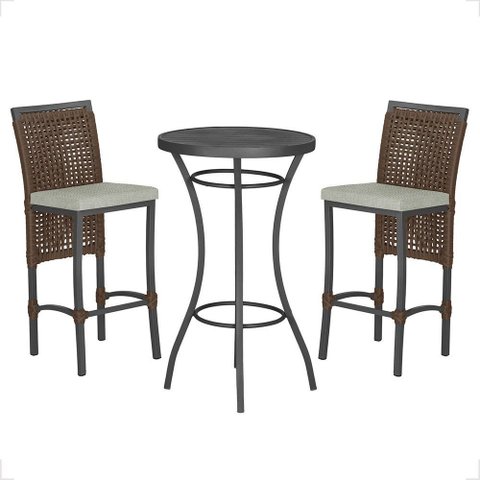 Mesa Bistrô com 2 Banquetas Roma Preta Corda Náutica Estofado 3 Trama Original