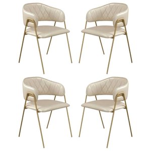 Conjunto 4 Cadeiras Veneza Couro Pérola Metal Dourado