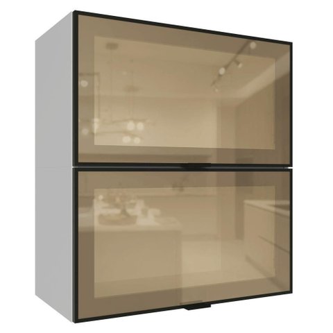 Kit 2 Armários Aéreos de Cozinha GRPR06000173 60cm 2 Portas Basculante Branco-Preto Vidro Reflecta