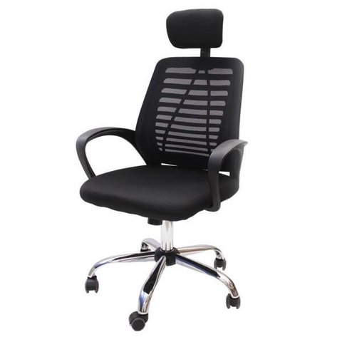 Cadeira de Escritório Presidente Tela Mesh Simples com Apoio e Sistema Relax Ribs Preta