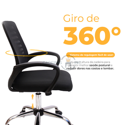 Cadeira de Escritório Diretor Tela Mesh Simples Giratória Ribs Preta - 4