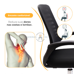 Cadeira de Escritório Diretor Tela Mesh Simples Giratória Ribs Preta - 5