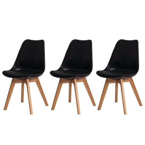 Kit 3 Cadeiras para Mesa de Jantar Sala Cozinha Escrivaninha Saarinen Design Leda Preta