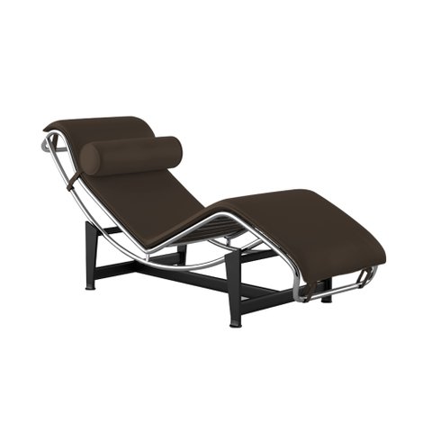 Chaise Lc-4 Cromada em Couro Natural Marrom