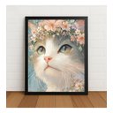 Ver imagem 1 de Quadro Decorativo Gato Florido 33x24cm com Vidro Preto