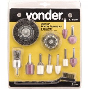 Jogo de pontas montadas e escova com 12 peças Vonder