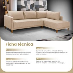 Sofá 4 Lugares com Chaise Direito Larimar Linho 271cm Redenobre Cor:bege; - 5