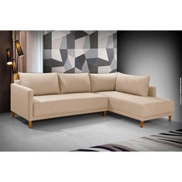 Sofá 4 Lugares com Chaise Direito Larimar Linho 271cm Redenobre Cor:bege; - 2
