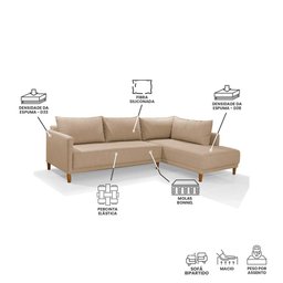 Sofá 4 Lugares com Chaise Direito Larimar Linho 271cm Redenobre Cor:bege; - 4