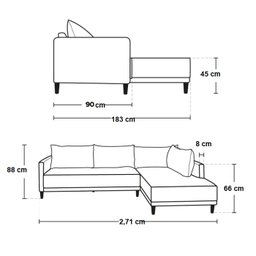 Sofá 4 Lugares com Chaise Direito Larimar Linho 271cm Redenobre Cor:bege; - 6
