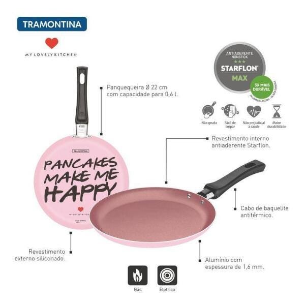 Panquequeira Tramontina My Lovely Kitchen 22cm Rosa Antiaderente - 5