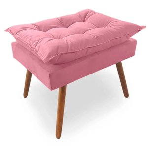 Puff Opala Pés Palito Veludo Rosa - Kimi Design