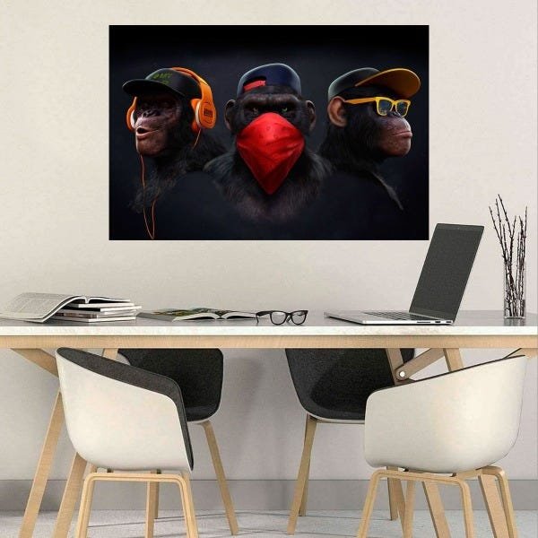 Placa Decorativa Quadro Poster 40x60cm Macacos Sábios Xh353 - 1