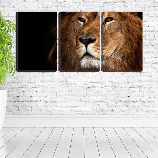 Quadro Decorativo 30x66 face brava de leão funcho preto - 2