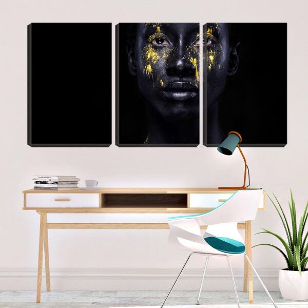 Quadro Decorativo 30x66 rosto negro com manchas amarelas - 2