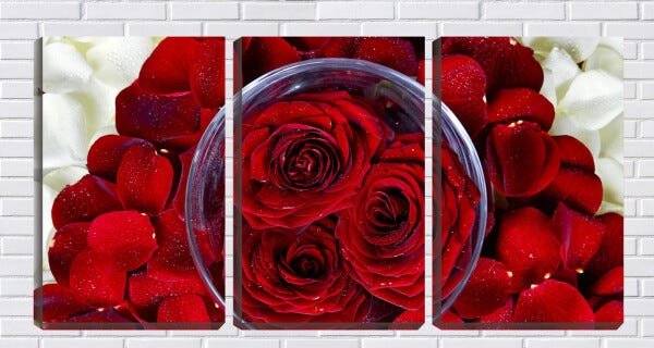 Quadro Decorativo 30x66 pétalas e rosas na tigela - 1