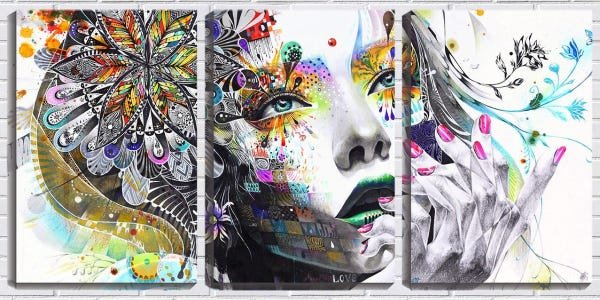 Quadro Decorativo 30x66 rosto multicolorido de mulher - 1