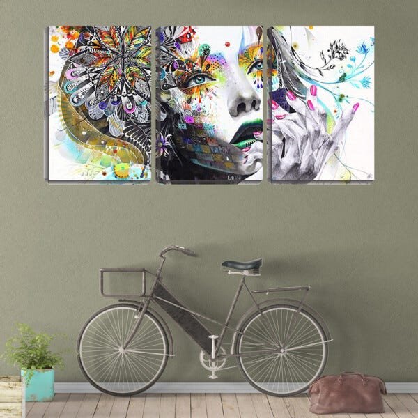 Quadro Decorativo 30x66 rosto multicolorido de mulher - 2
