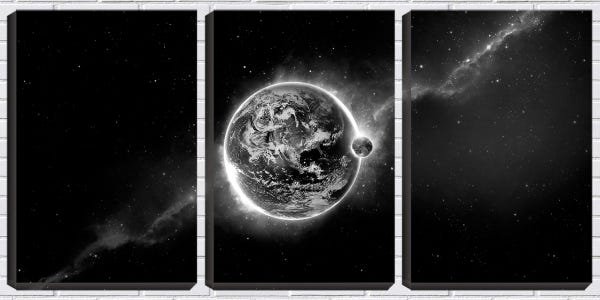 Quadro Decorativo 30x66 planeta na escuridão pb - 1