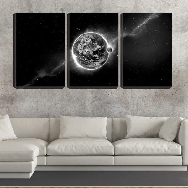 Quadro Decorativo 30x66 planeta na escuridão pb - 2