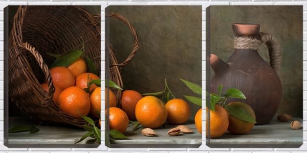 Quadro Decorativo 30x66 tangerinas no cesto de vime - 1