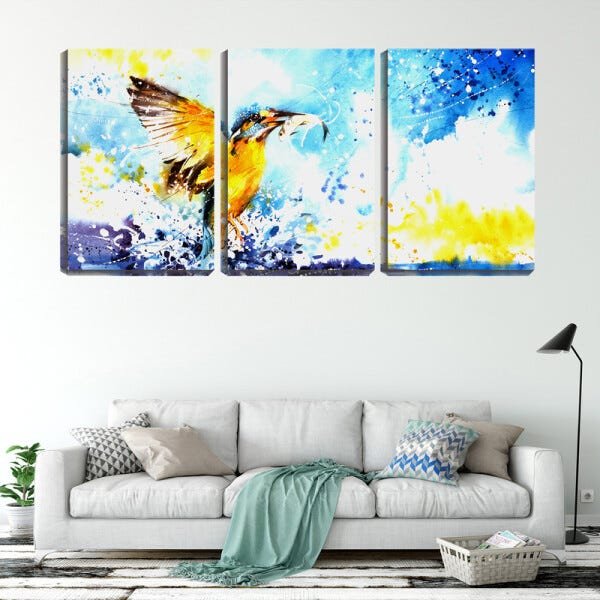 Quadro Decorativo 30x66 pássaro pescador arte - 2