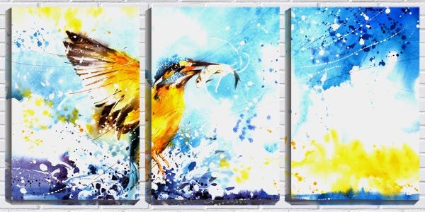Quadro Decorativo 30x66 pássaro pescador arte - 1