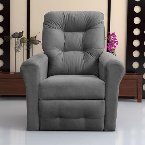 Poltrona Reclinável para Descanso Guaíra Suede Cinza