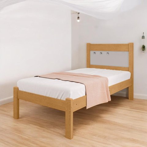 Cama Solteiro Paola Naturalle e Off White com Colchão