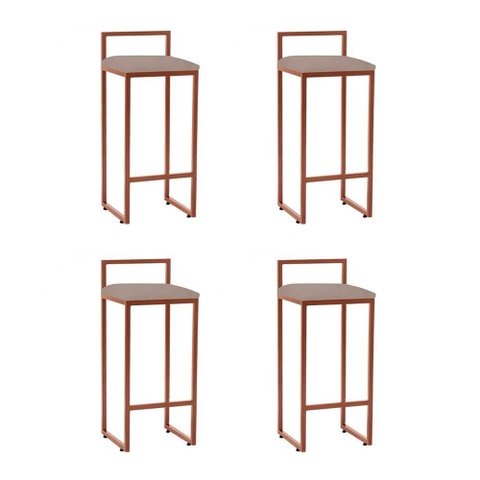 Kit 4 Banquetas Bistrô Alta Industriais em Aço Dori Cobre Assento Suede Bege