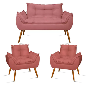 KIT Namoradeira Opala + 2 Poltronas para Sala Rosa