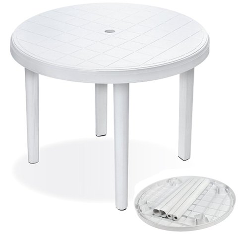 3 Mesa Plástica Redonda Jardim Desmontável Branca Arqplast