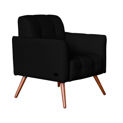 Poltrona Decorativa Sala de Estar Liza em Couro Preto - Mozzelar