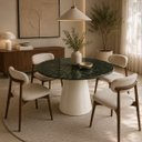 Ver imagem 4 de Mesa de Jantar Cone Redondo 140 cm Tampo Mármore Verde Guatemala Base Laca Off White