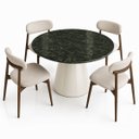 Ver imagem 3 de Mesa de Jantar Cone Redondo 140 cm Tampo Mármore Verde Guatemala Base Laca Off White