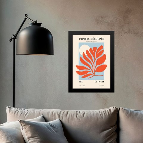 Quadro Decorativo Matisse - Folha Laranja 45x34cm - com Vidro:moldura Branca