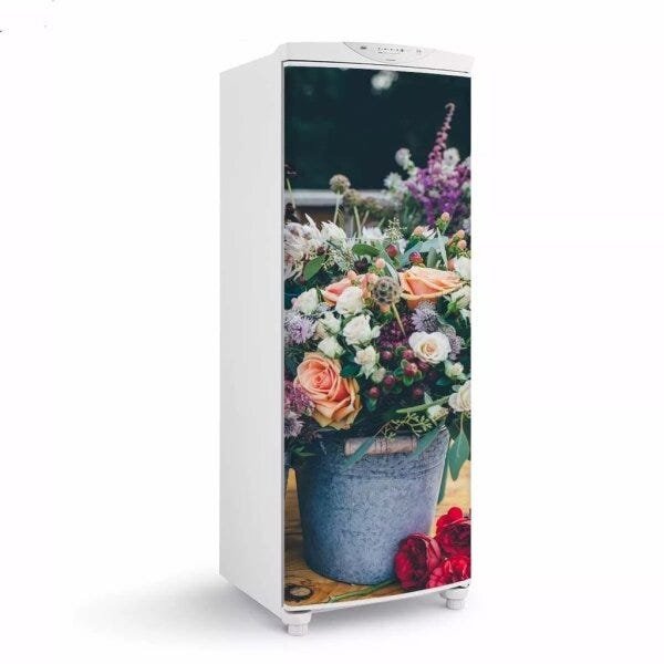 Adesivo decorativo Para Geladeira Porta (1 pç) Balde De Flores - 1,50x0,60cm - 1
