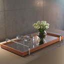 Ver imagem 1 de Bandeja Decorativa Madeira Espelhada Alça Cromada