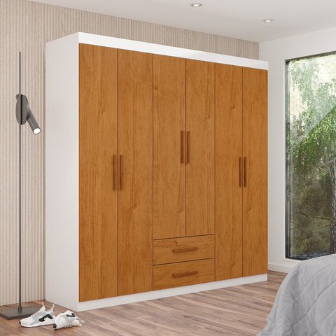 Guarda-Roupa 6 Portas 2 Gavetas Aurora Marrom/Cinamomo/Branco