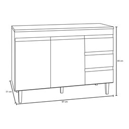 Balcão Gabinete de Pia sem Tampo 100cm 2 Portas 3 Gavetas Andréia - Ajl Móveis Ajl-móveis Andreia Ci - 4
