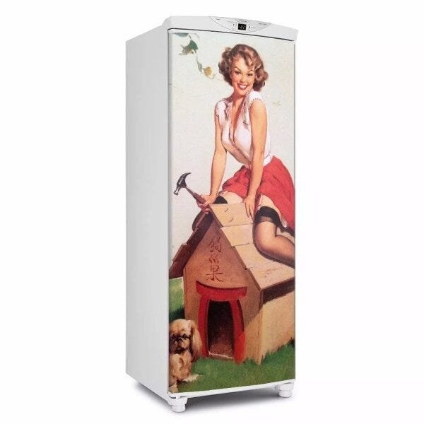 Adesivo decorativo Para Geladeira Porta (1 pç) Pin Up Dog House - 1,50x0,60cm - 1
