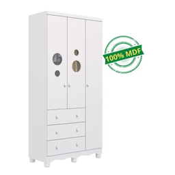 Guarda Roupa Infantil Peroba Bolinha Mdf 3 Portas Cor Branco - 4