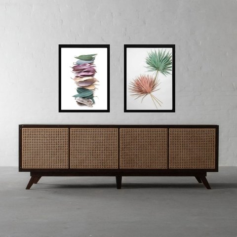 Kit 2 Quadros Folhas Secas - Candy Colors 33x24cm - com Vidro:madeira Preta